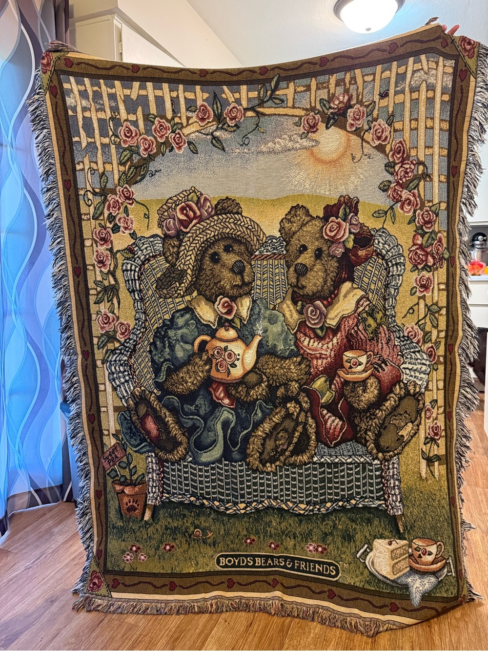 Boyds Bears Woven Throw Blanket in Brown, Tan, Blue, Pink